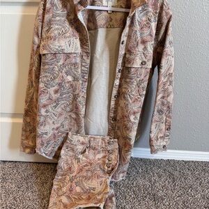 Jessica Simpson Paisley Button-Up Set - Beige and Pink